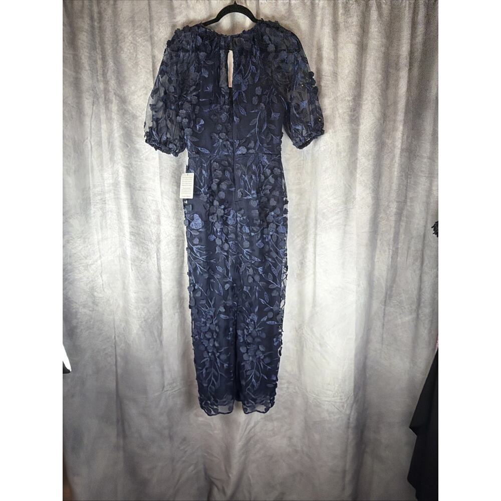 Maggy London Elegant Illusion Floral Mesh Embroidered Cocktail Dress Sz 6 Blue - Picture 7 of 9